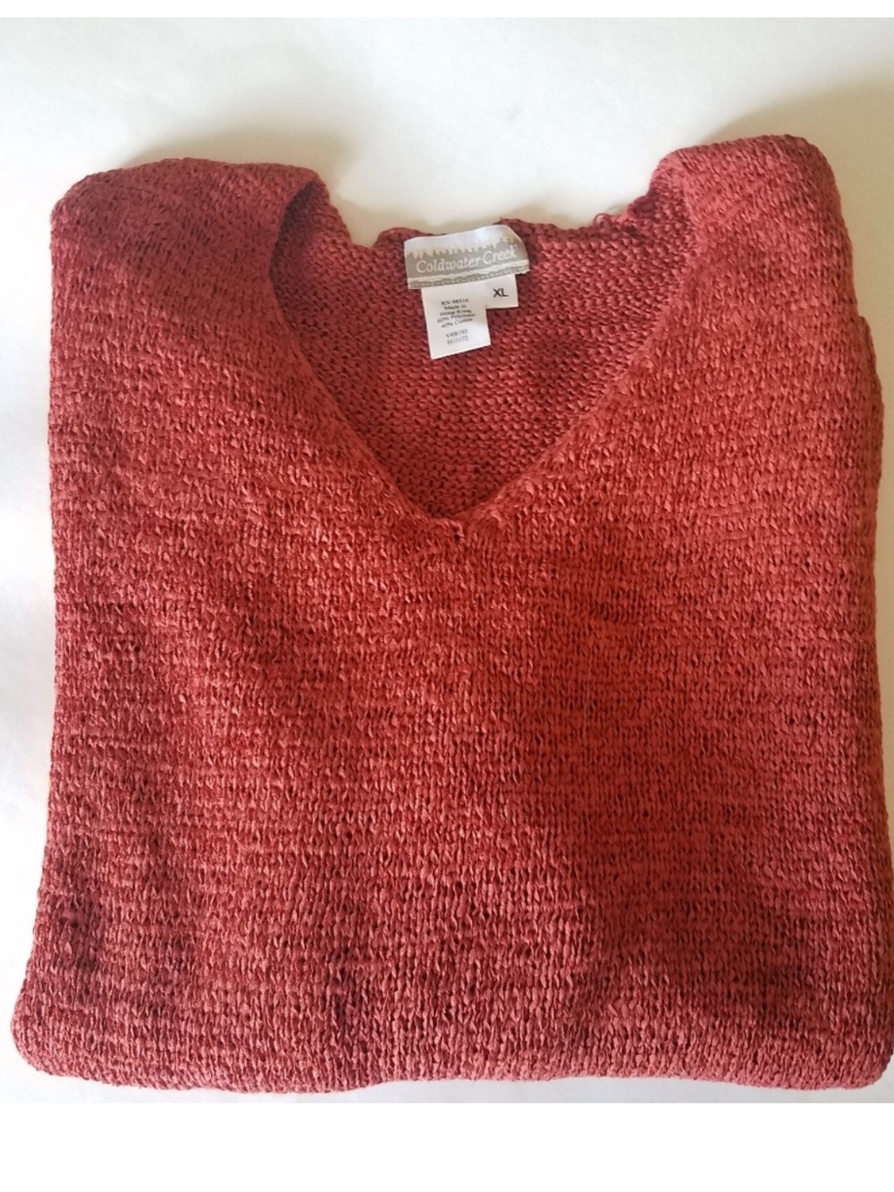 COLDWATER CREEK V-NECK ORANGE/RUST GLIMMER SWEATER